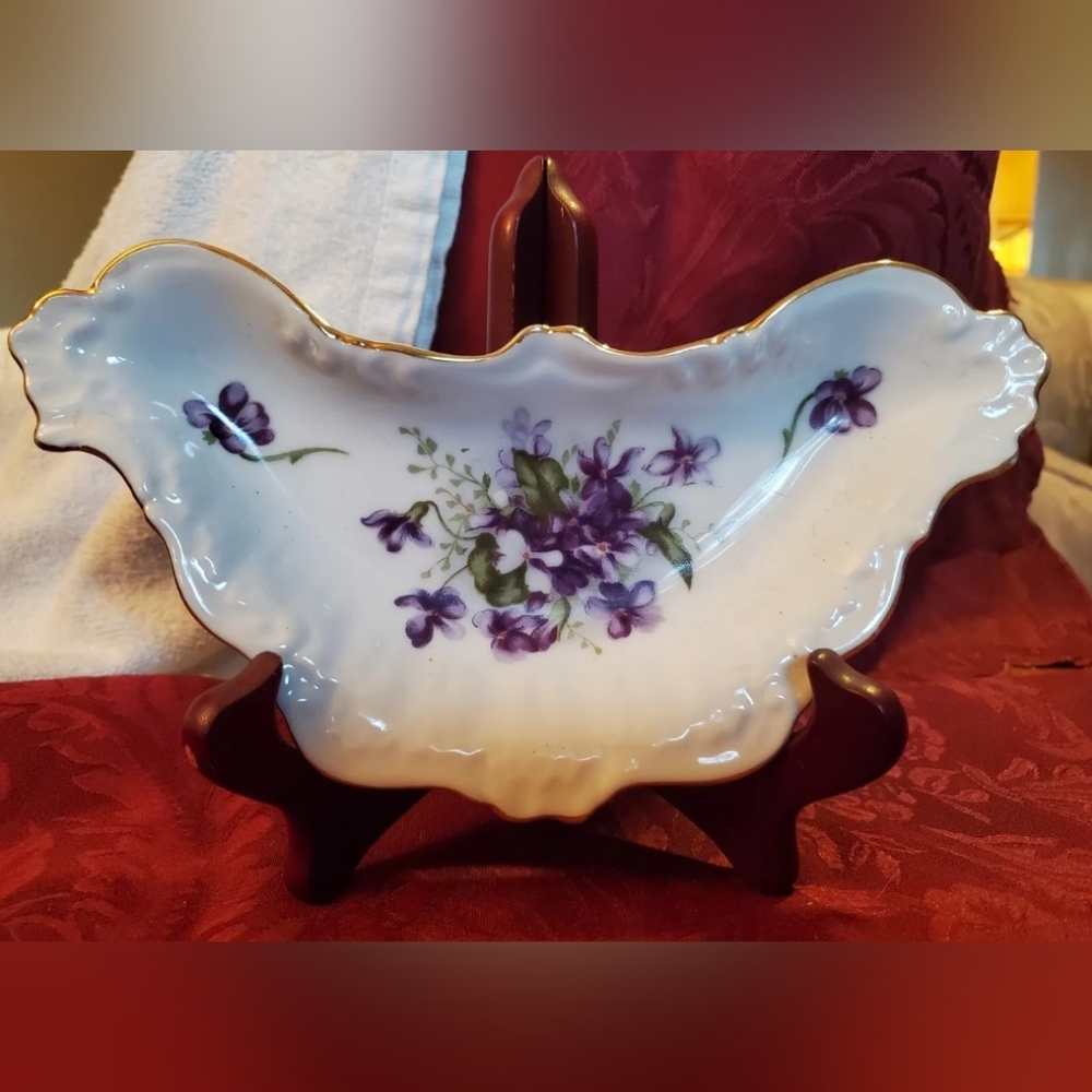 Antique porcelain Bone dish violets